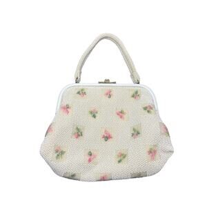 Romantic 60's White Pink Daisy Beaded White Floral Flower Handbag Purse